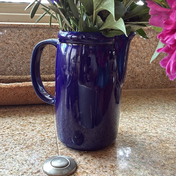 McCoy Pitcher Cobalt Blue Pottery Glazed Medium Juice Spout Chunky Kitchen USA - Picture 2 of 11